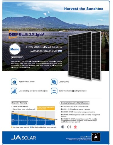 Pannello Fotovoltaico Monocristallino 410W Ja Solar - IVA Agevolata 10%